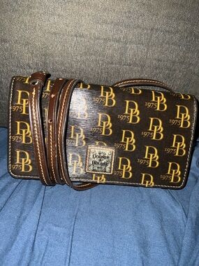 Dooney & Bourke Greta continental Brown and Yellow Logo Messenger Bag